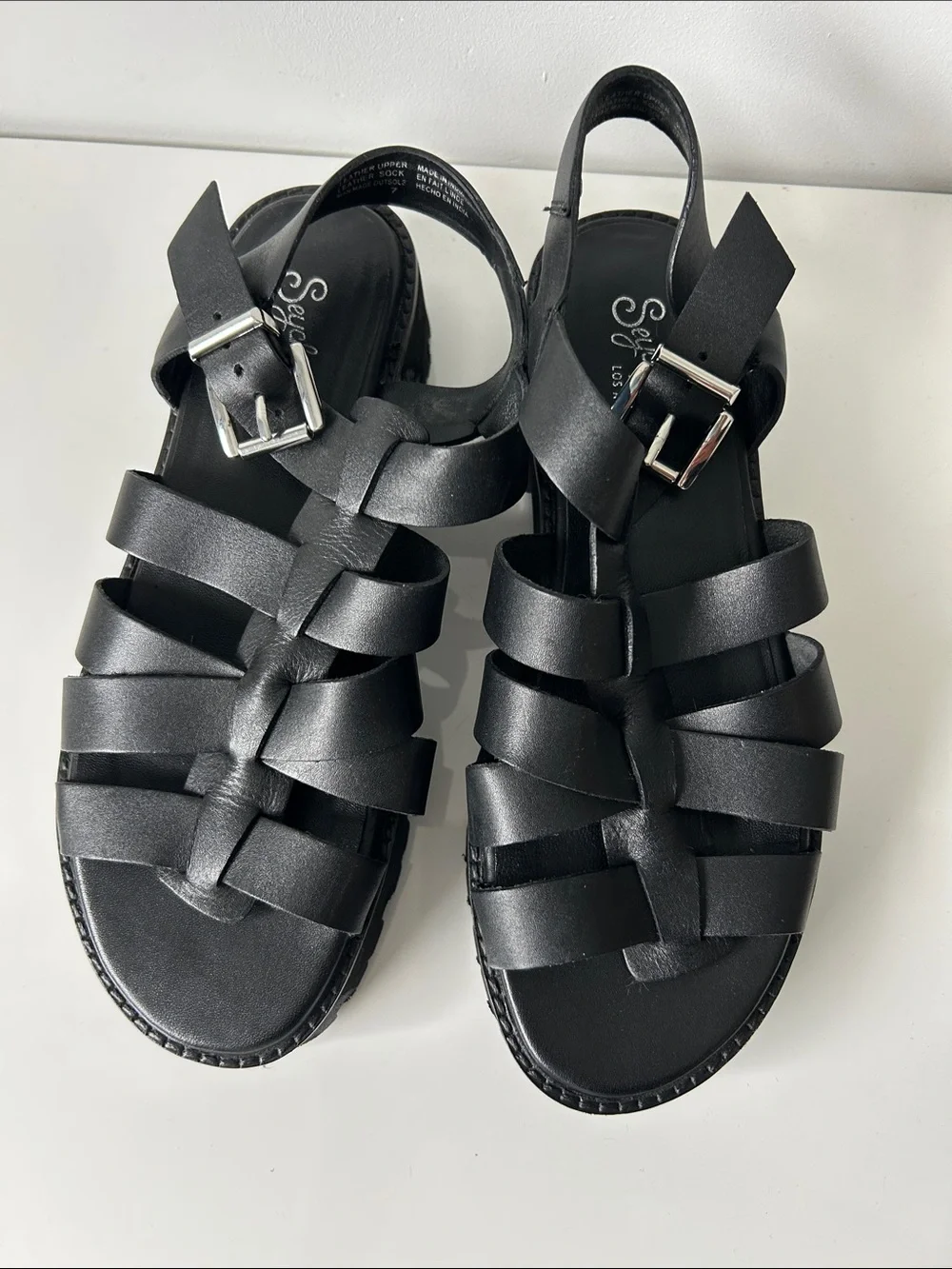 Seychelles Black Strappy Buckle Gladiator Sandals